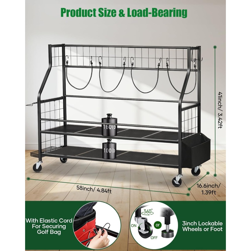 Golf Equipment Garage Organizer - Soporte de Almacenamiento para Bolsas de
