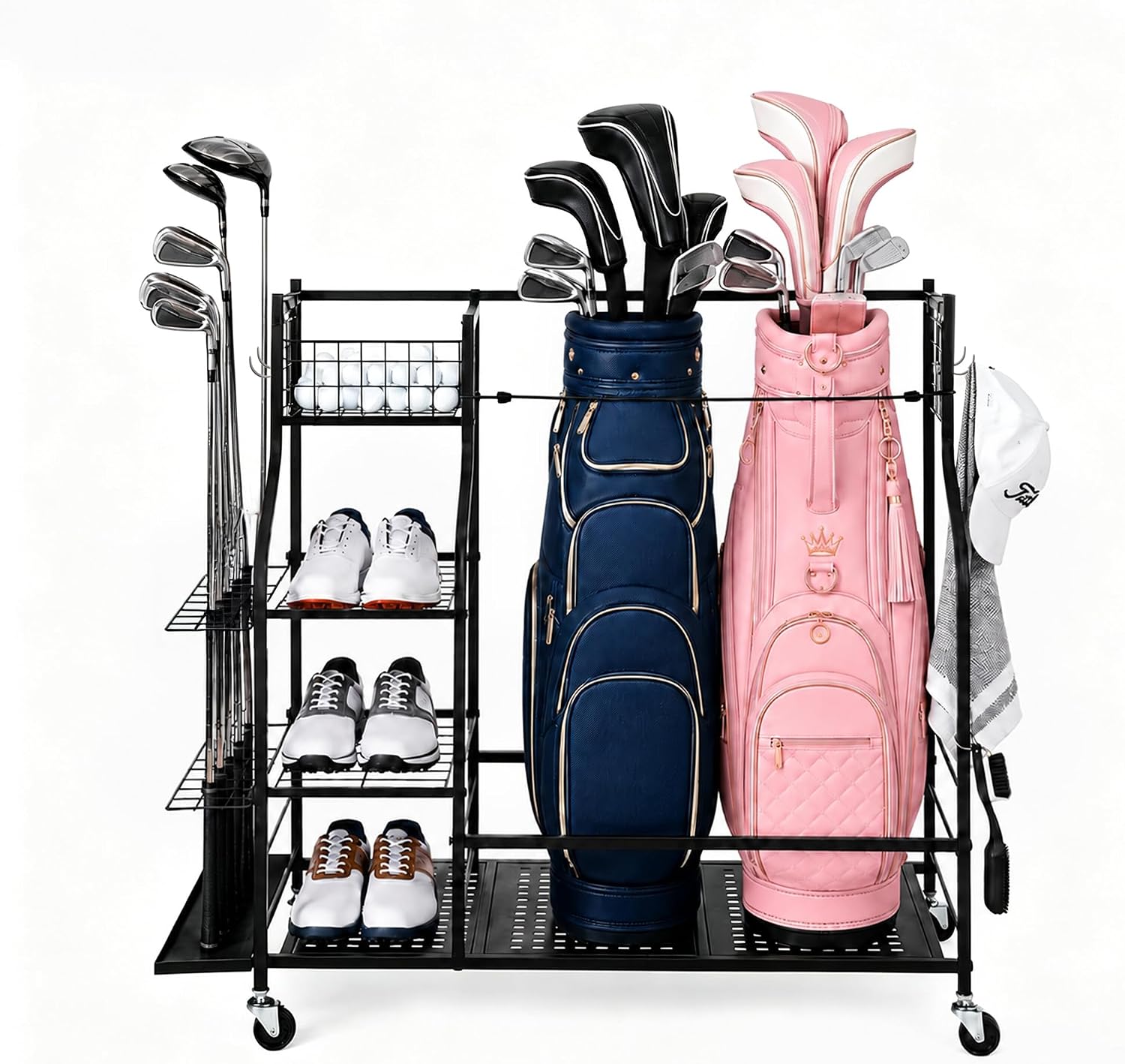 Golf Equipment Garage Organizer - Estante de almacenamiento de bolsas de