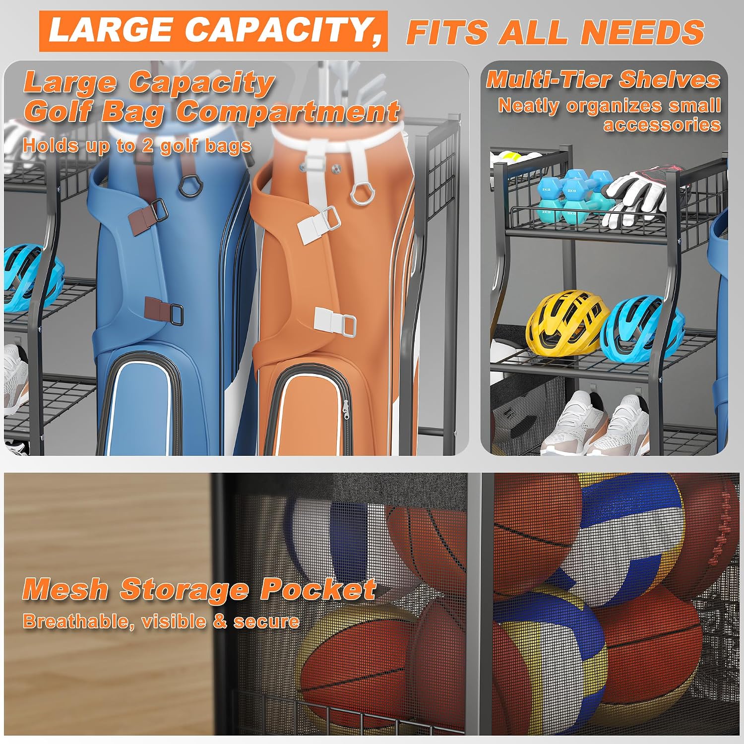 Organizador de bolsas de golf, - Golf Equipment Garage Organizer reseña y precio