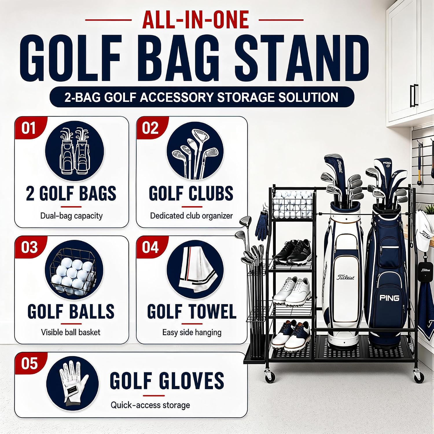 Estante de almacenamiento de b - Golf Equipment Garage Organizer reseña y precio
