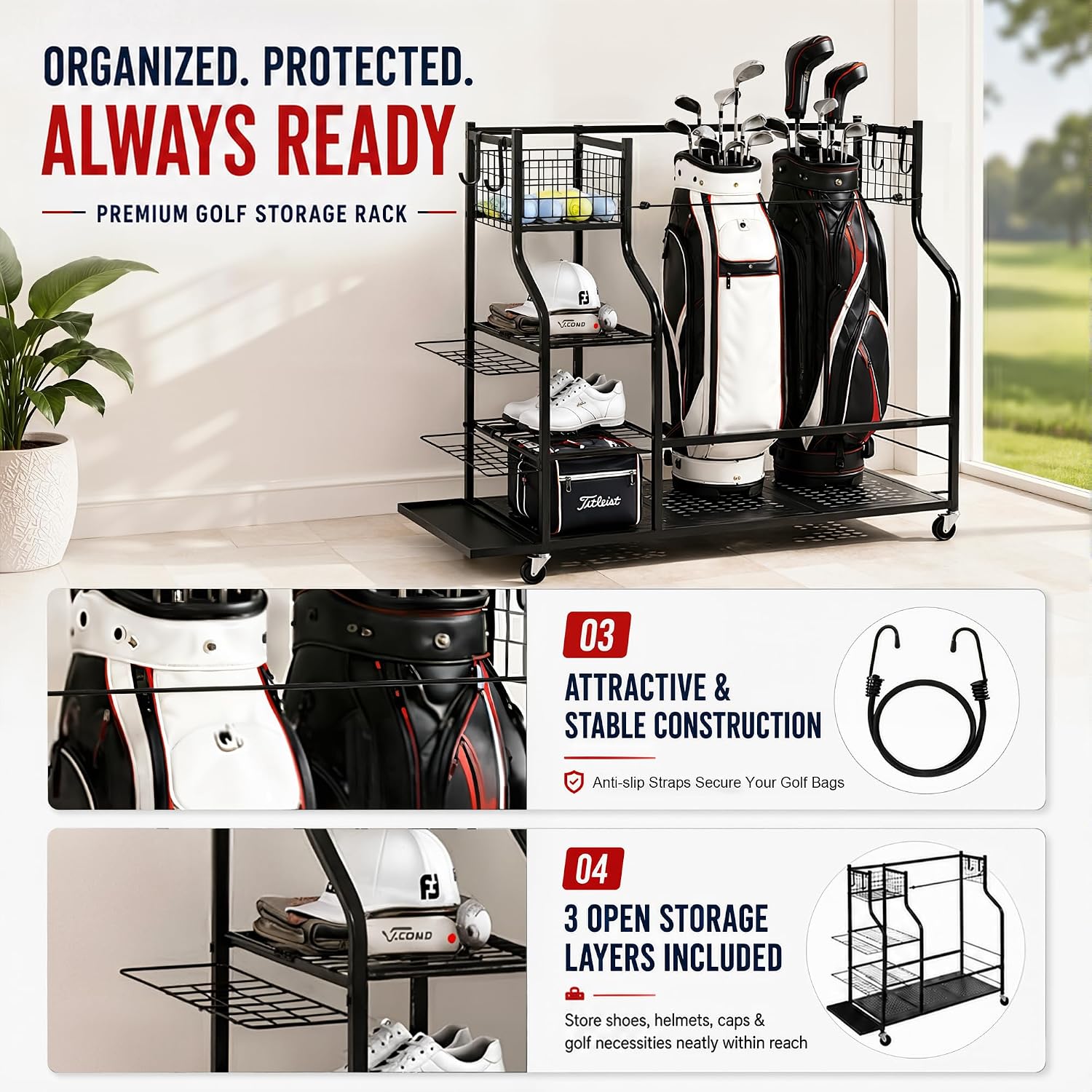 Estante de almacenamiento de b - Golf Equipment Garage Organizer reseña y precio