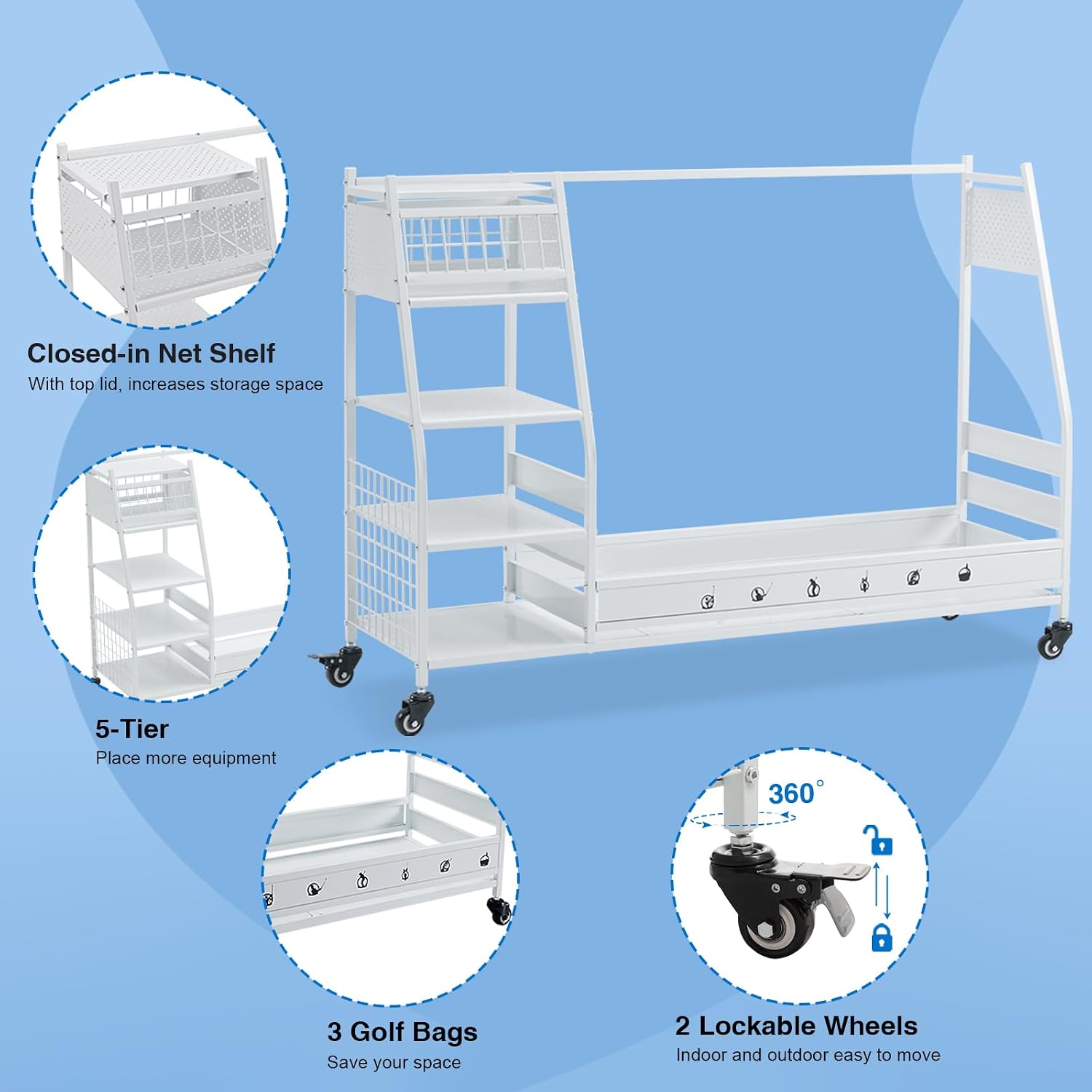 Soporte Metálico Rodante para  - Golf Equipment Garage Organizer reseña y precio